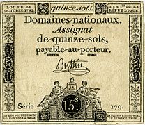 Assignat de 15 sols par Droz.