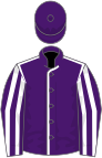 purple, white seams, white stripes on purple sleeves, purple cap