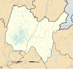 Mapa konturowa Ain, po lewej znajduje się punkt z opisem „Baneins”