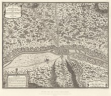 Kupferstich von Paris während der römischen Herrschaft mit dem Titel „Lutece ou premier plan de la ville de Paris tiré de César, de Strabon, de l’Empereur Julien, et d’Ammian Marcellin. Par M.L.C.D.L.M. 1705“ Von links nach rechts verläuft die Seine und umschließt eine Insel mit Häusern, zu der wenige Straßen führen. Die Gebiete um den Fluss haben viel Wald und teilweise Hügel. Am unteren Bildrand steht „Plan de la cité gauloise. Fac-similé du plan imaginé par le Commissaire Delamare et gravé par Nicolas de Fer“