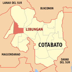 Mapa ng Cotabato na nagpapakita sa lokasyon ng Libungan.