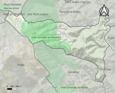 Carte de la ZNIEFF de type 1 sur la commune.