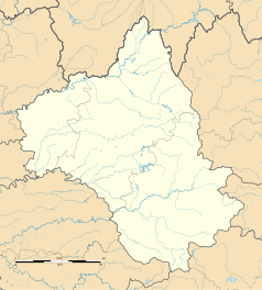 Mapa konturowa Aveyron, blisko centrum na lewo u góry znajduje się punkt z opisem „Noailhac”