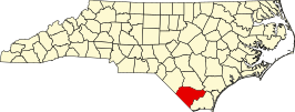 Locatie van Columbus County in North Carolina