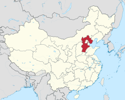 Hebein (punaisella) sijainti Kiinan kartalla.