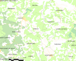 Mapa obce Gindou