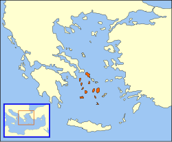 Công quốc Naxos, 1450, được tô màu đậm trong Biển Aegea