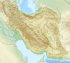 Mapa konturowa Iranu, u góry nieco na prawo znajduje się czarny trójkącik z opisem „Kopet-dag”