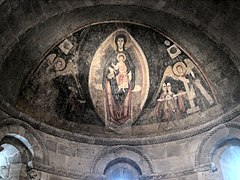 Église Notre-Dame de Cap d'Aran, à Tredos : peinture romane du chœur par le Maître de Pedret, Vierge à l'Enfant en majesté.