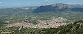 Oliena (in the foreground), Nuoro (the big city on the mountain in the middle) with Monte Ortobene (right of Nuoro), Orune (in the right top corner)