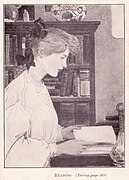 'n Meisie lees uit "Five Hundred Games and Pastimes" deur Dorothy Canfield, gepubliseer in 1907.