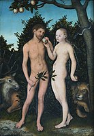 Adamo kaj Evo (1533) de Lucas Cranach la Maljuna