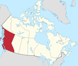 Mapa Kanady s vyznačenou polohou Britskej Kolumbie