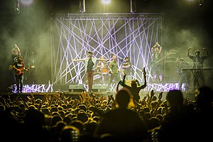 Bongo Botrako performing at Viña Rock Festival in Spain in May 2014. From left to right: Oscar Gómez, Nacho Pascual, Uri Giné, Gorka Robert, Xavi Barrero, David Garcia and Xavi Vallverdú.