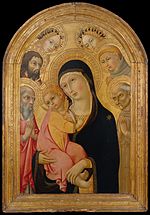 Thumbnail for File:Madonna and Child with Saints Jerome, Bernardino, John the Baptist, and Anthony of Padua and Two Angels MET DT3031.jpg