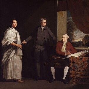 William Parry (en), Omai, sir Joseph Banks et Daniel Solander, vers 1775-1776, Londres, National Portrait Gallery.