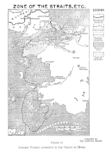 Sevr Antlaşması'nda Boğazlar Bölgesi'ni gösteren, 1920'de yapılmış bir harita.