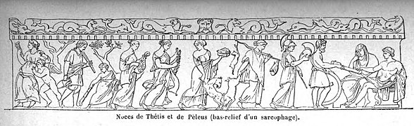 The wedding of Thetis and Peleus, sarcophagus from Villa Albani, Rome, illustration from Histoire des grecs, volume 1, Formation du peuple grec, 1887, by Victor Duruy 1811-1894.jpg