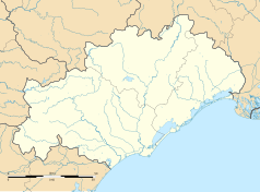 Mapa konturowa Hérault, w centrum znajduje się punkt z opisem „Lagamas”