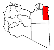 Karta över Libyen med distriktet Al Butnan i rött.