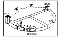 Layout de uma "pedana" para tiro ao prato.