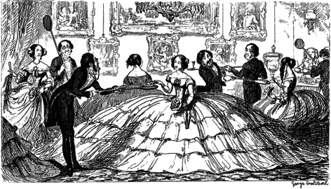 A Splendid Spread, early satire on the crinoline from The Comic Almanack for 1850