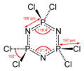 Hexachlorophosphazene, a 6-membered inorganic heterocyclic compound (aromatic).