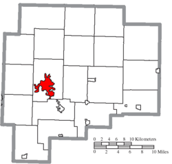 Location of Cambridge in Guernsey County, Ohio