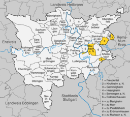 Läget för Marbach am Neckar i Landkreis Ludwigsburg