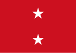 Red flag with two white five-point stars in a centered horizontal line