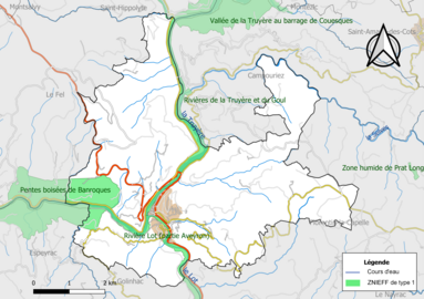 Carte des ZNIEFF de type 1 de la commune.