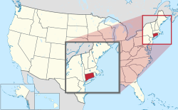 Yhdysvaltain kartta, jossa Connecticut korostettuna