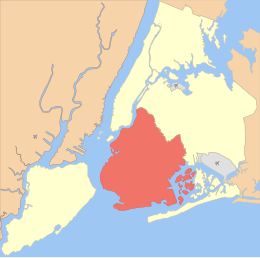 Lokasi Brooklyn, ditunjukkan dalam warna merah, di Bandar New York