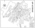 広島の新開地発展図（『概観広島市史』1955年） / 現在の東雲地区を含む東新開が宝暦3年（1753年）以前の開発であり、広島築城時にはこの地区が海であったことが示されている。