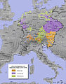 El Palatinat el segle xiv entre els territoris dels Wittelsbach (verd)