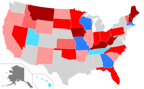 Net changes to lower house seats after the 2020 elections      +1 Dem seat      +2 Dem seats      +1 Rep seat      +2 Rep seats      +3–5 Rep seats      +6–47 Rep seats      +2 Ind seats