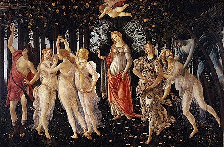 Sandro Botticelli La Printempo, 203 x 314 cm.