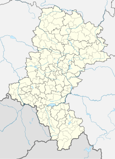 Mapa konturowa województwa śląskiego, w centrum znajduje się punkt z opisem „Paprocany”