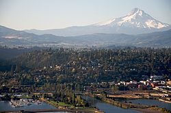 Aerial photo of the city of Hood River