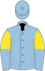 Light blue, yellow and light blue halved sleeves