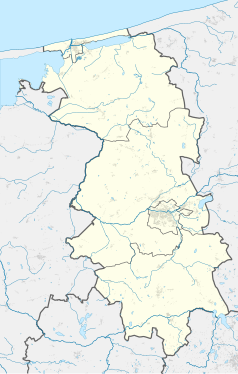 Mapa konturowa powiatu lęborskiego, na dole po prawej znajduje się punkt z opisem „Siemirowice”