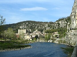 View of Vogüé and the river Ardèche