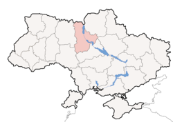 Location o Kiev Oblast (red) athin Ukraine (blue)