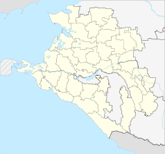 Mapa konturowa Kraju Krasnodarskiego, po lewej znajduje się punkt z opisem „Noworosyjsk”