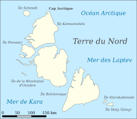 Localisation du cap Arctique au nord de l'archipel de la Terre du Nord.