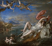 El raptu d'Europa Oleu sobre llenzu, 185 x 205 cm, Muséu Isabella Stewart Gardner (Boston).