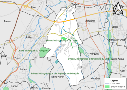 Carte de la ZNIEFF de type 1 sur la commune.