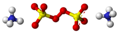 Ball-and-stick models of two ammonium cations and one peroxydisulfate anion