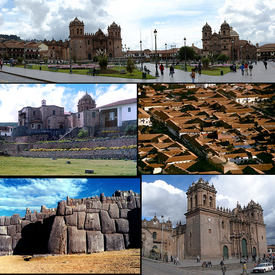 Razglednica Cusca: Plaza de Armas, hram Coricancha, Cusco iz zraka, hram Sacsayhuamán i Katedrala