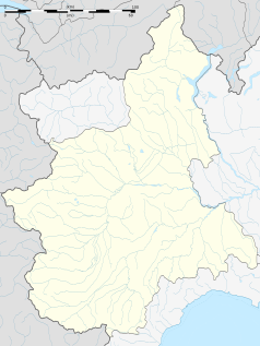 Mapa konturowa Piemontu, u góry po prawej znajduje się punkt z opisem „Baveno”